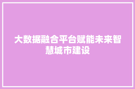 大数据融合平台赋能未来智慧城市建设