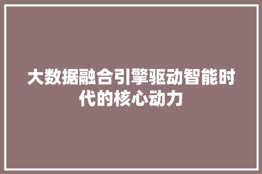 大数据融合引擎驱动智能时代的核心动力