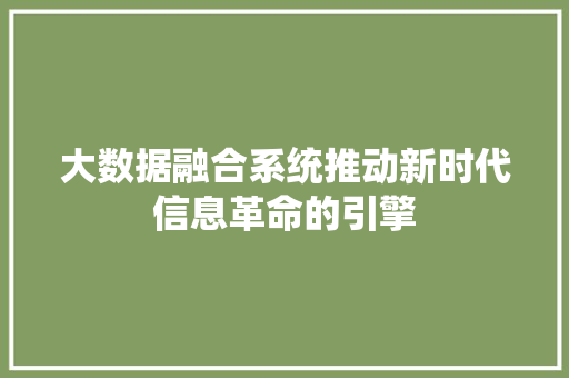 大数据融合系统推动新时代信息革命的引擎