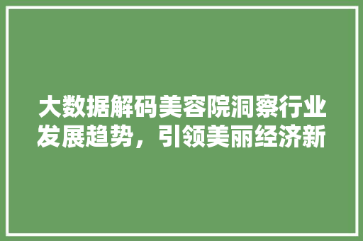 大数据解码美容院洞察行业发展趋势，引领美丽经济新潮流