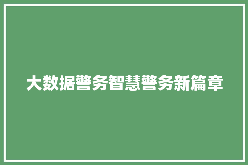 大数据警务智慧警务新篇章