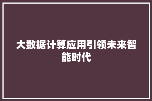 大数据计算应用引领未来智能时代