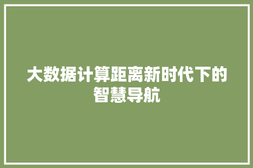 大数据计算距离新时代下的智慧导航