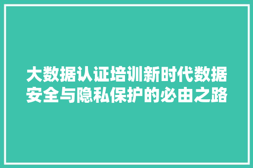 大数据认证培训新时代数据安全与隐私保护的必由之路