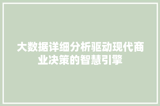 大数据详细分析驱动现代商业决策的智慧引擎