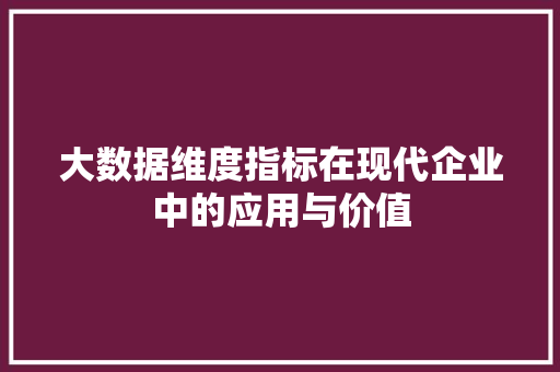大数据维度指标在现代企业中的应用与价值