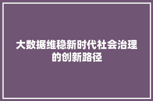 大数据维稳新时代社会治理的创新路径
