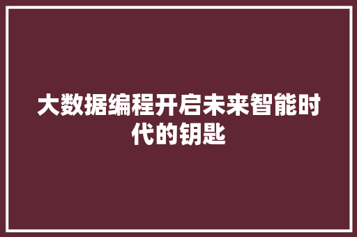 大数据编程开启未来智能时代的钥匙