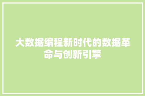 大数据编程新时代的数据革命与创新引擎