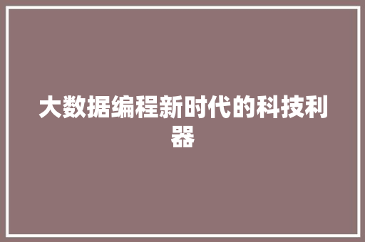 大数据编程新时代的科技利器