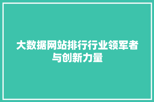 大数据网站排行行业领军者与创新力量
