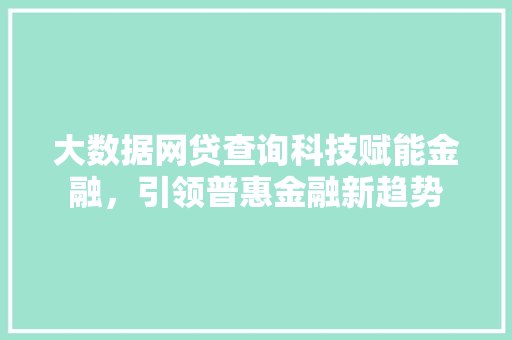 大数据网贷查询科技赋能金融，引领普惠金融新趋势
