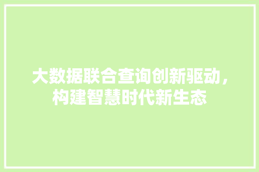 大数据联合查询创新驱动，构建智慧时代新生态