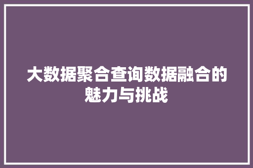 大数据聚合查询数据融合的魅力与挑战