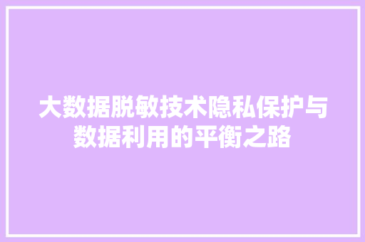 大数据脱敏技术隐私保护与数据利用的平衡之路