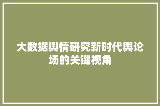 大数据舆情研究新时代舆论场的关键视角