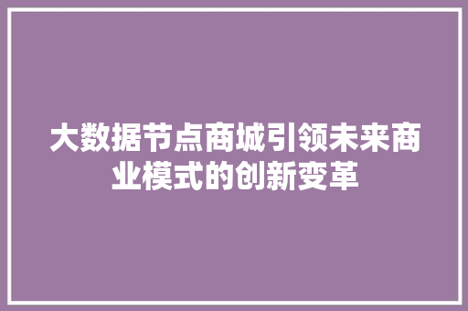 大数据节点商城引领未来商业模式的创新变革
