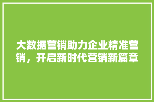 大数据营销助力企业精准营销，开启新时代营销新篇章
