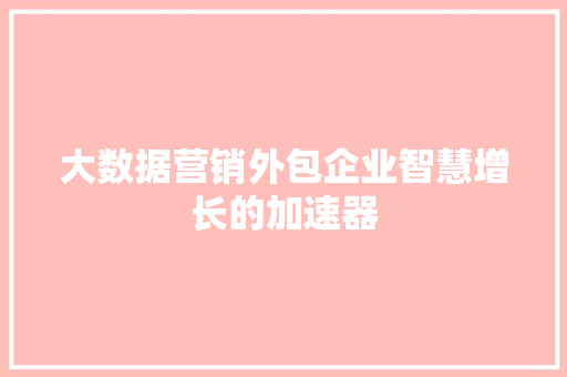 大数据营销外包企业智慧增长的加速器