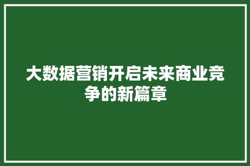 大数据营销开启未来商业竞争的新篇章