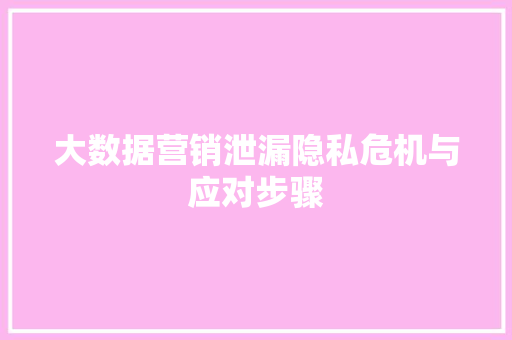 大数据营销泄漏隐私危机与应对步骤
