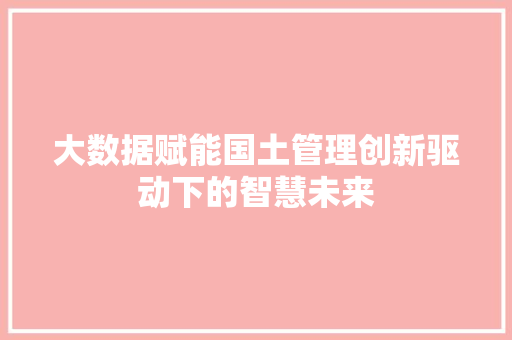 大数据赋能国土管理创新驱动下的智慧未来