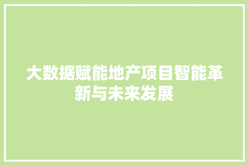 大数据赋能地产项目智能革新与未来发展