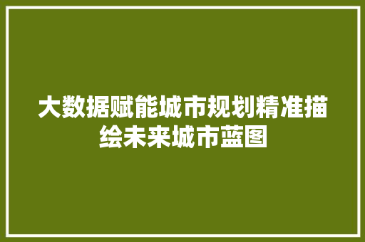 大数据赋能城市规划精准描绘未来城市蓝图