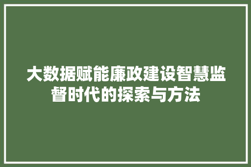大数据赋能廉政建设智慧监督时代的探索与方法