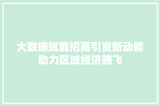 大数据赋能招商引资新动能助力区域经济腾飞