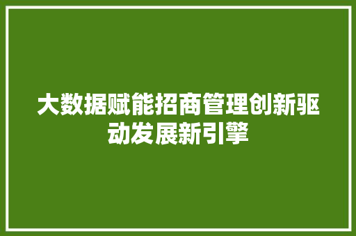 大数据赋能招商管理创新驱动发展新引擎