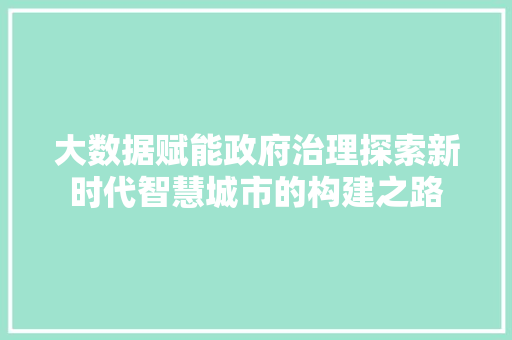 大数据赋能政府治理探索新时代智慧城市的构建之路
