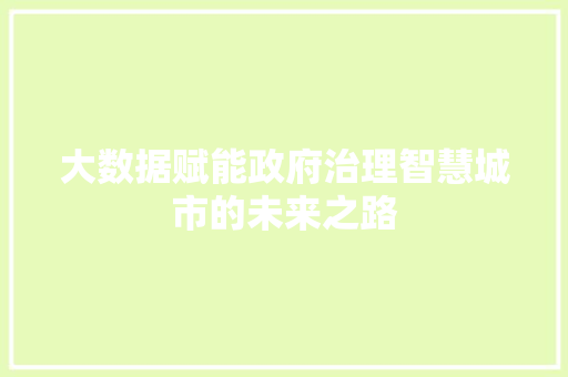 大数据赋能政府治理智慧城市的未来之路