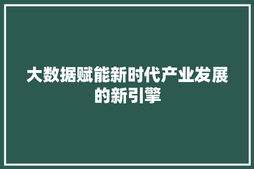 大数据赋能新时代产业发展的新引擎