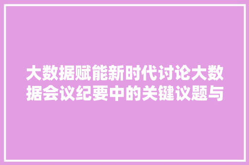 大数据赋能新时代讨论大数据会议纪要中的关键议题与发展趋势