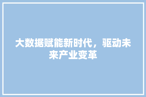 大数据赋能新时代，驱动未来产业变革