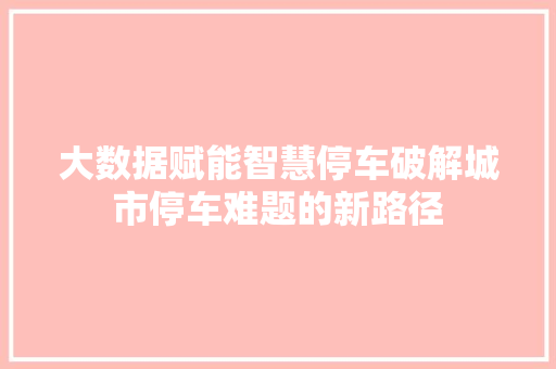 大数据赋能智慧停车破解城市停车难题的新路径