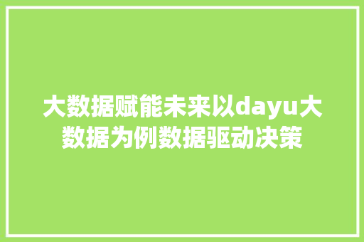 大数据赋能未来以dayu大数据为例数据驱动决策