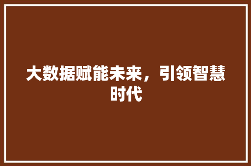 大数据赋能未来，引领智慧时代