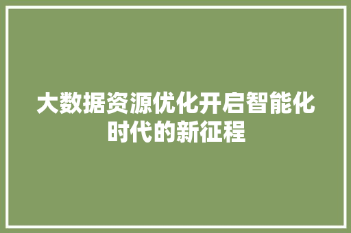 大数据资源优化开启智能化时代的新征程