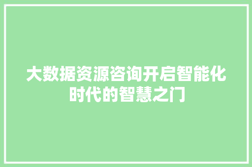 大数据资源咨询开启智能化时代的智慧之门