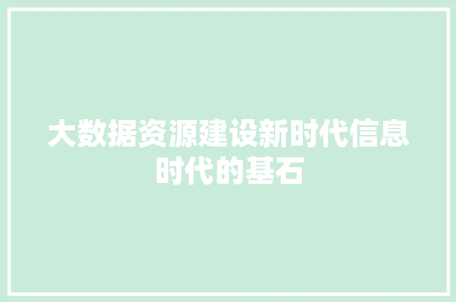 大数据资源建设新时代信息时代的基石