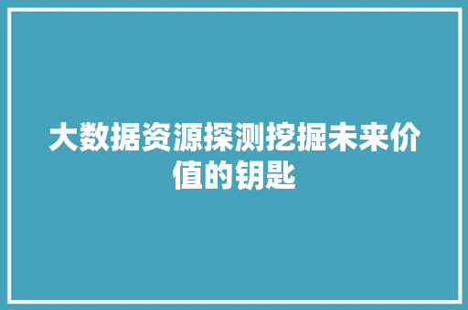大数据资源探测挖掘未来价值的钥匙