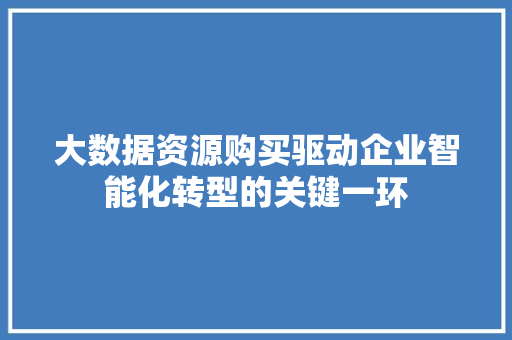 大数据资源购买驱动企业智能化转型的关键一环