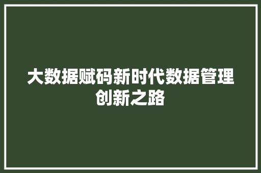 大数据赋码新时代数据管理创新之路