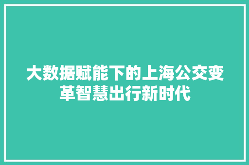 大数据赋能下的上海公交变革智慧出行新时代