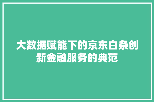 大数据赋能下的京东白条创新金融服务的典范