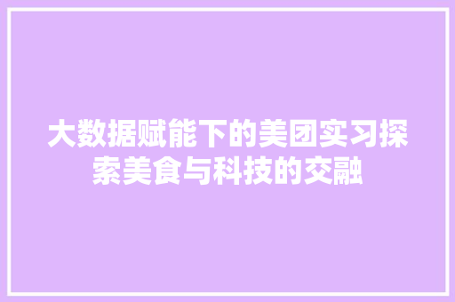 大数据赋能下的美团实习探索美食与科技的交融