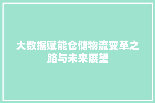 大数据赋能仓储物流变革之路与未来展望