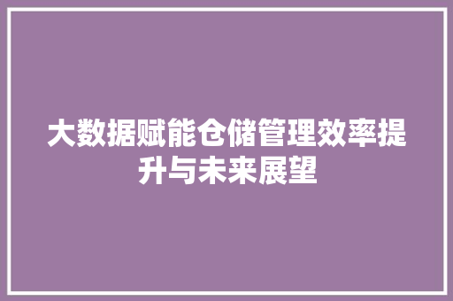 大数据赋能仓储管理效率提升与未来展望